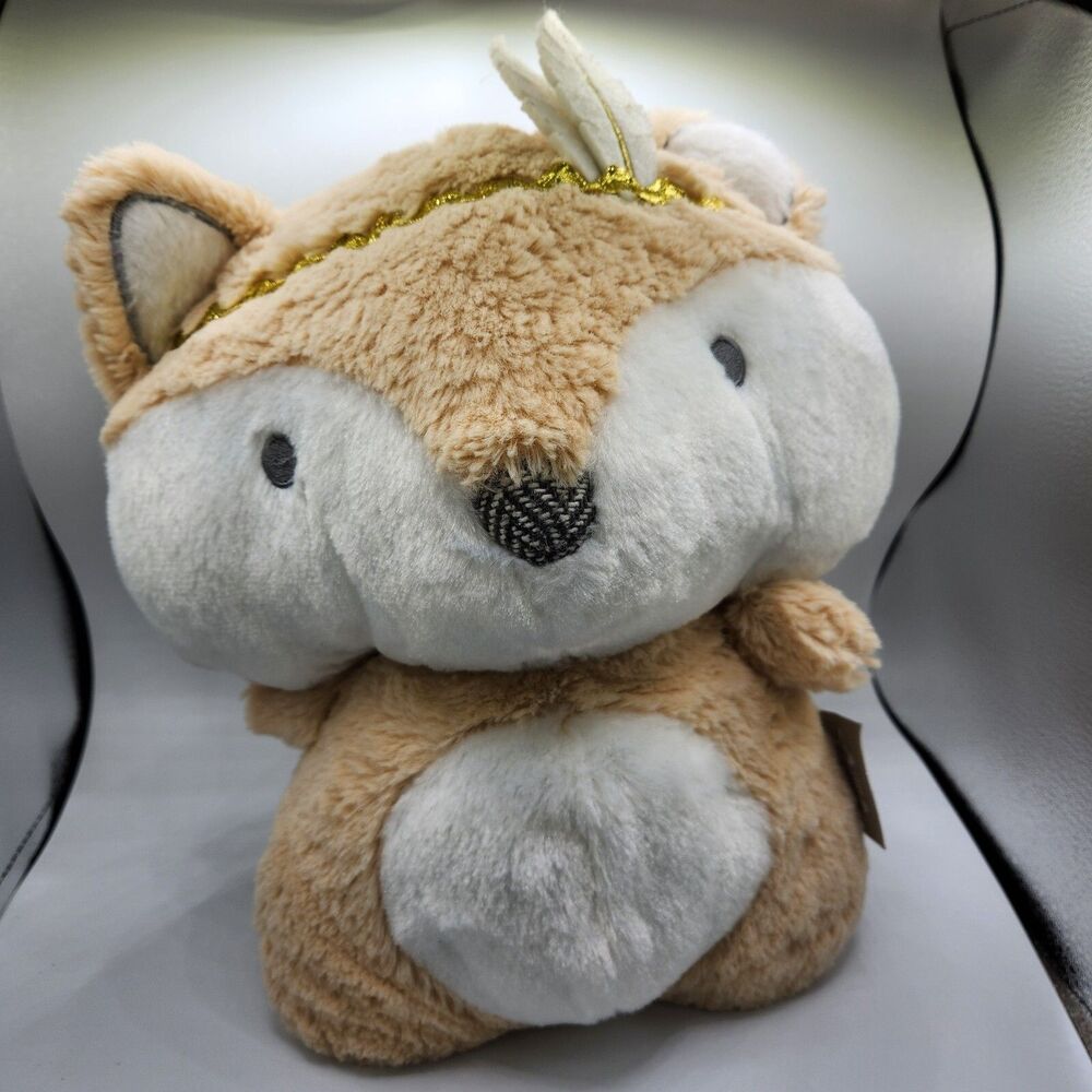 Levtex Baby FOX Plush Stuffed Animal Toy 12" Tall Cream White Feather Headband